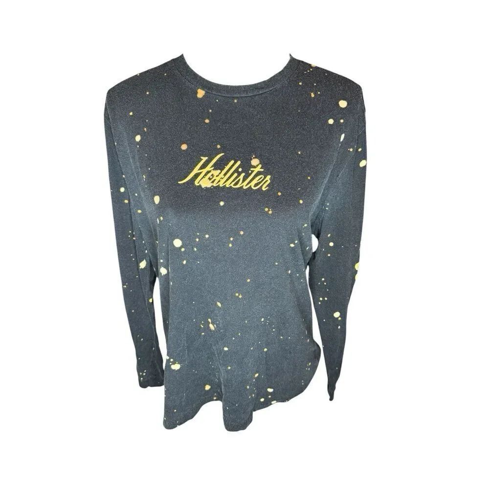 Hollister Mens Shirt XL Black Long Sleeve Crew Neck Paint Splatter Pullover Y2K